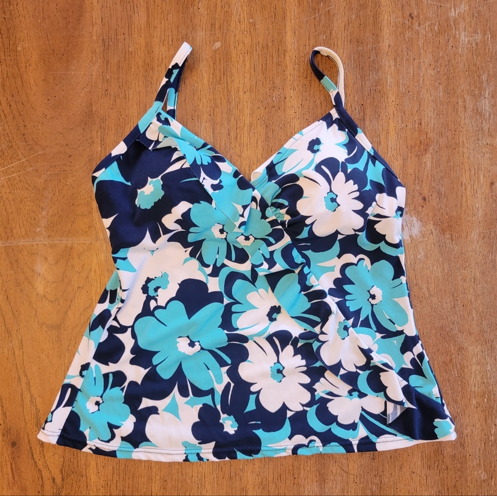 Jamaica Bay Blue & Navy Floral Tankini Swim Suit Top - Size 8